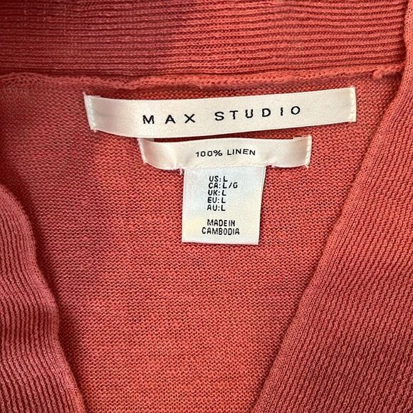Max Studio szL peachy orangey color 100% linen LS V neck lightweight sweater EUC - Picture 4 of 8